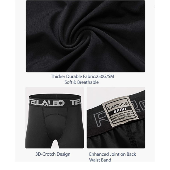3 x TELALEO Youth Compression Leggings Athletic Base Layer | Boys XL, Black NEW - Picture 7 of 10